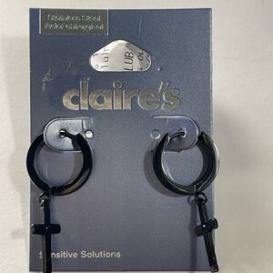 Mens Hypoallergenic Stainless Steel Black Dangle Cross Earrings Claires Luxe NWT